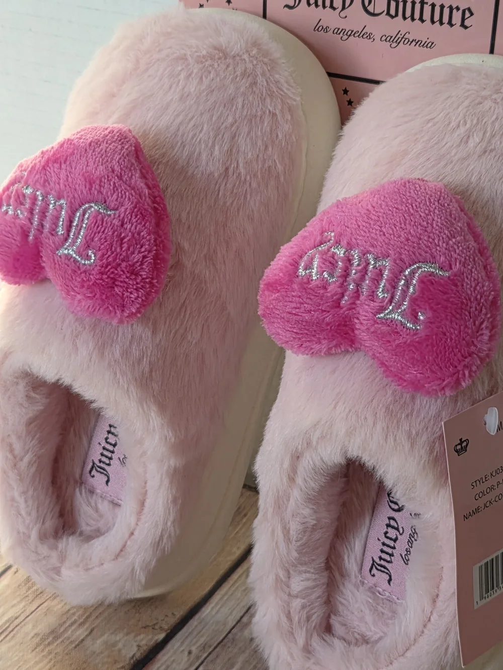 Juicy Couture Kids Pink Plush Heart Slip-On Shoes NWT